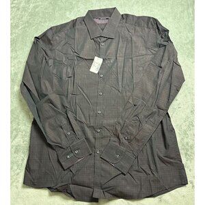 Sand Shirt Men's Size 46 Black/Purple/Brown Plaid Modern Fit Longsleeve Button U